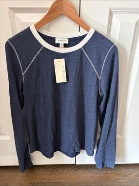 Evereve Navy Long-Sleeve Raglan Tee with White Trim